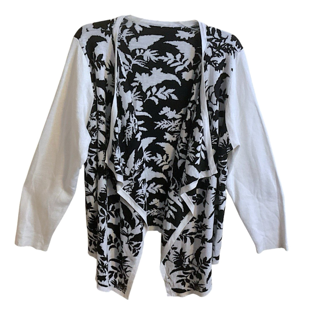 Cascading Open Cardigan Black & White‎ Floral Pattern Size 3X (20-22)